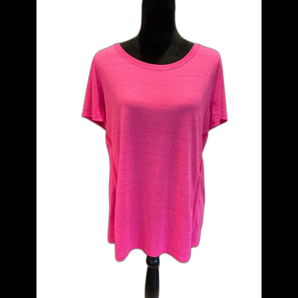 Danskin Now Top Plus Size 2X  Blouse Hot Pink Fuchsia Athleisure Short Sleeved - Picture 1 of 10